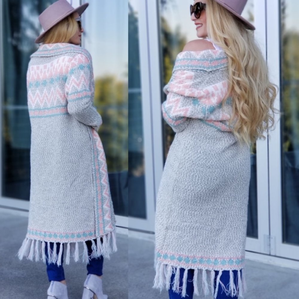BOHO CHIC AZTEC Open front Cardigan- Multi Colored - Picture 2 of 4